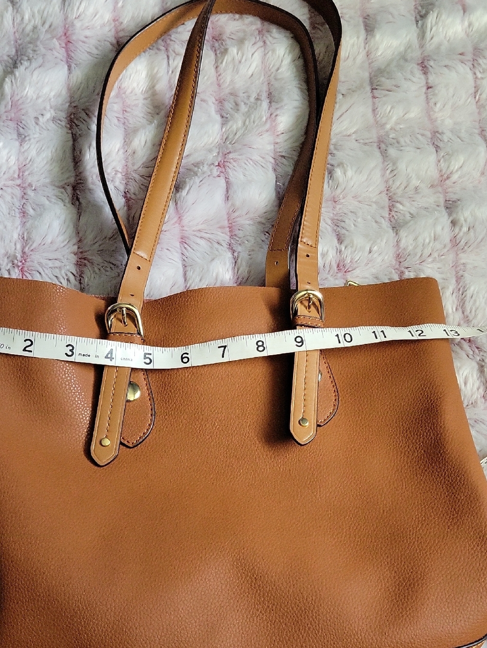 Genuine Leather Tote Bag w/Removable Snap-In Pouch 2-in-1 Minimalist Work Bag - Picture 5 of 17